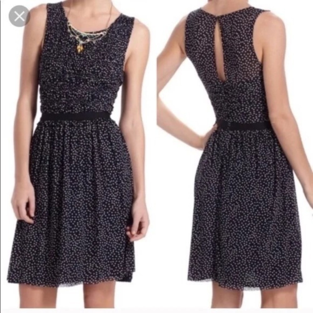 Anthropologie‎ Postmark Navy Polka Dot Smock Sleeveless Fit Flare Dress XS